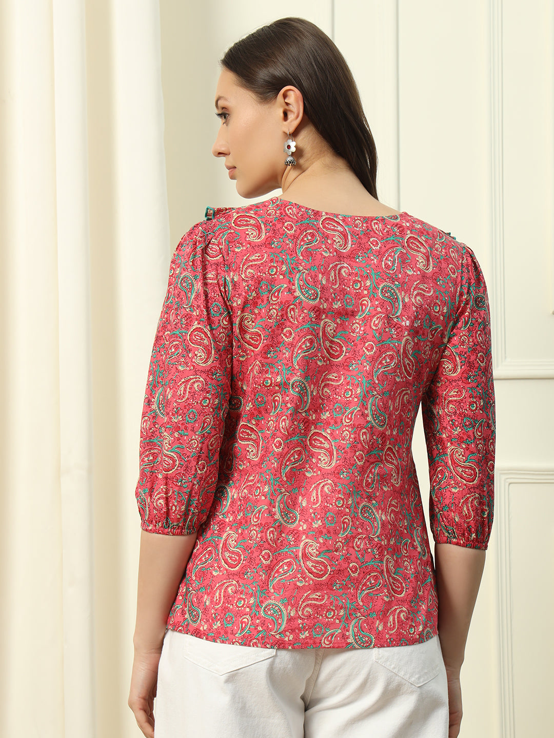 Women's Red Floral Printed Cotton Top