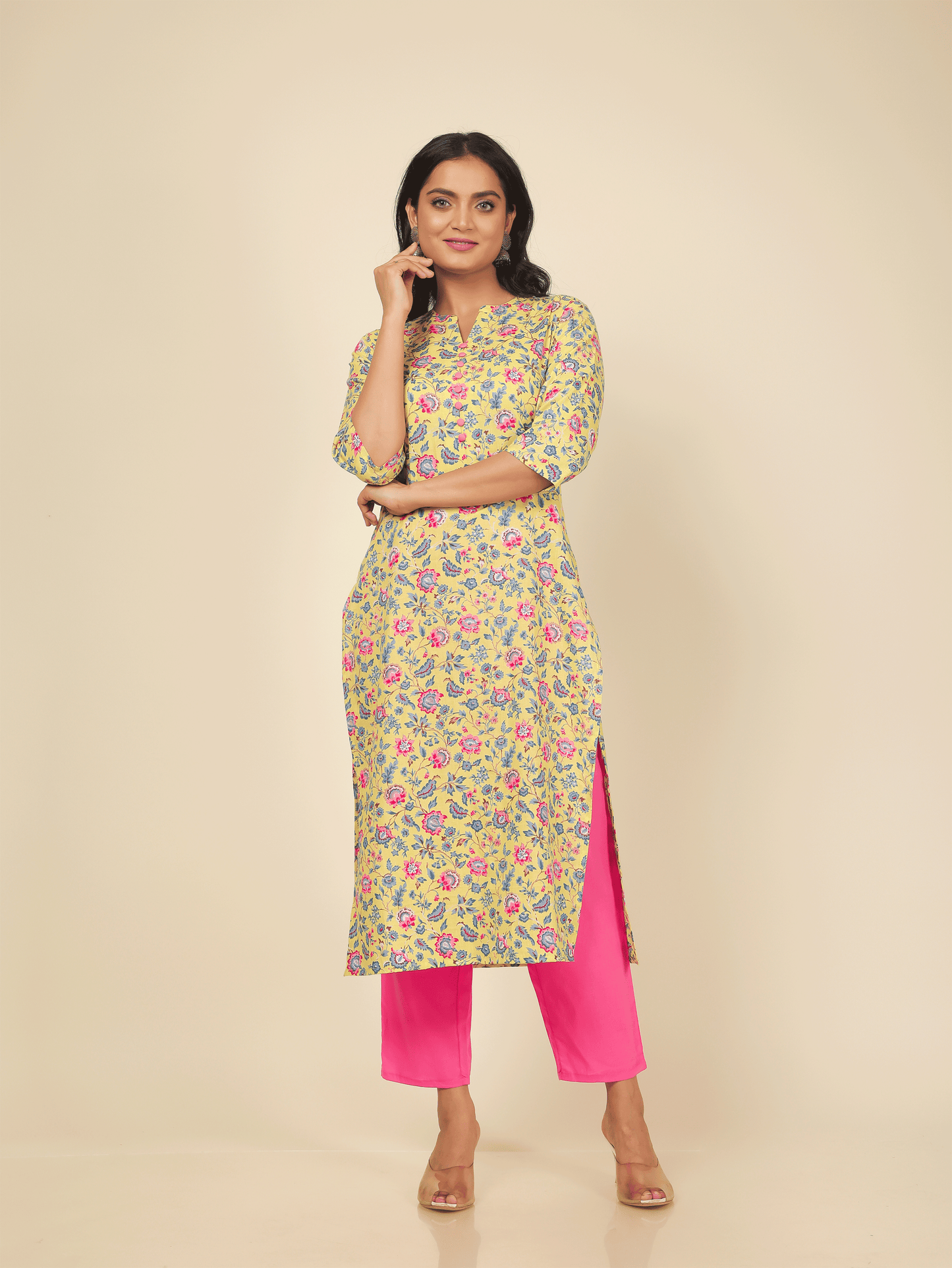 Women's Cotton Yellow Straight Kurta
