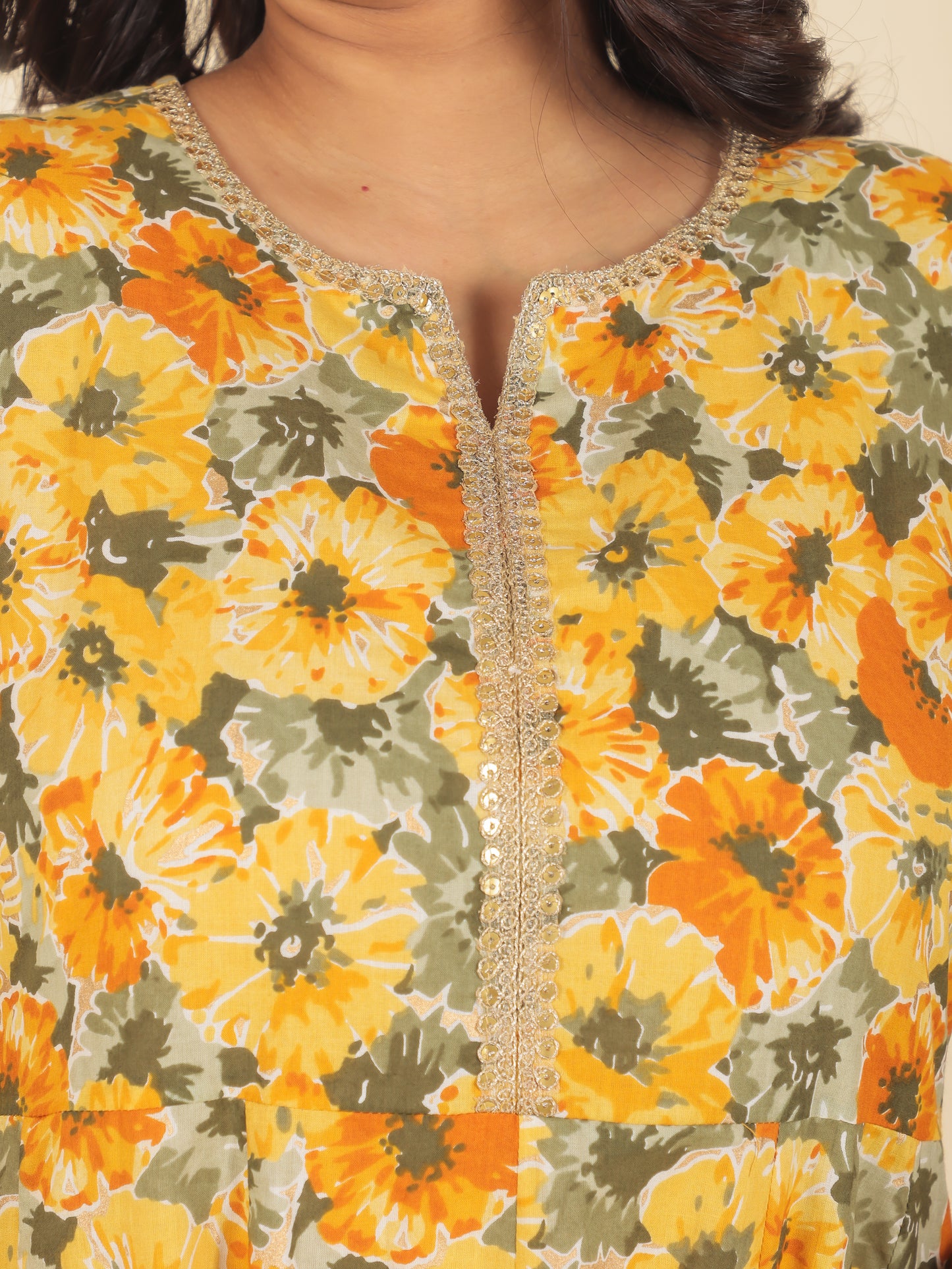 Women's Cotton Yellow Anarkali Kurta