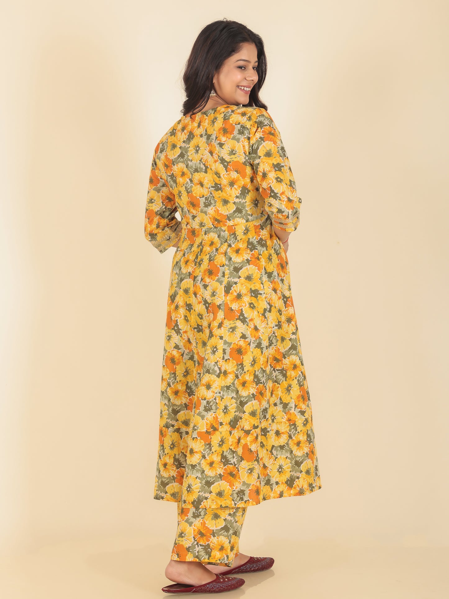 Women's Cotton Yellow Anarkali Kurta