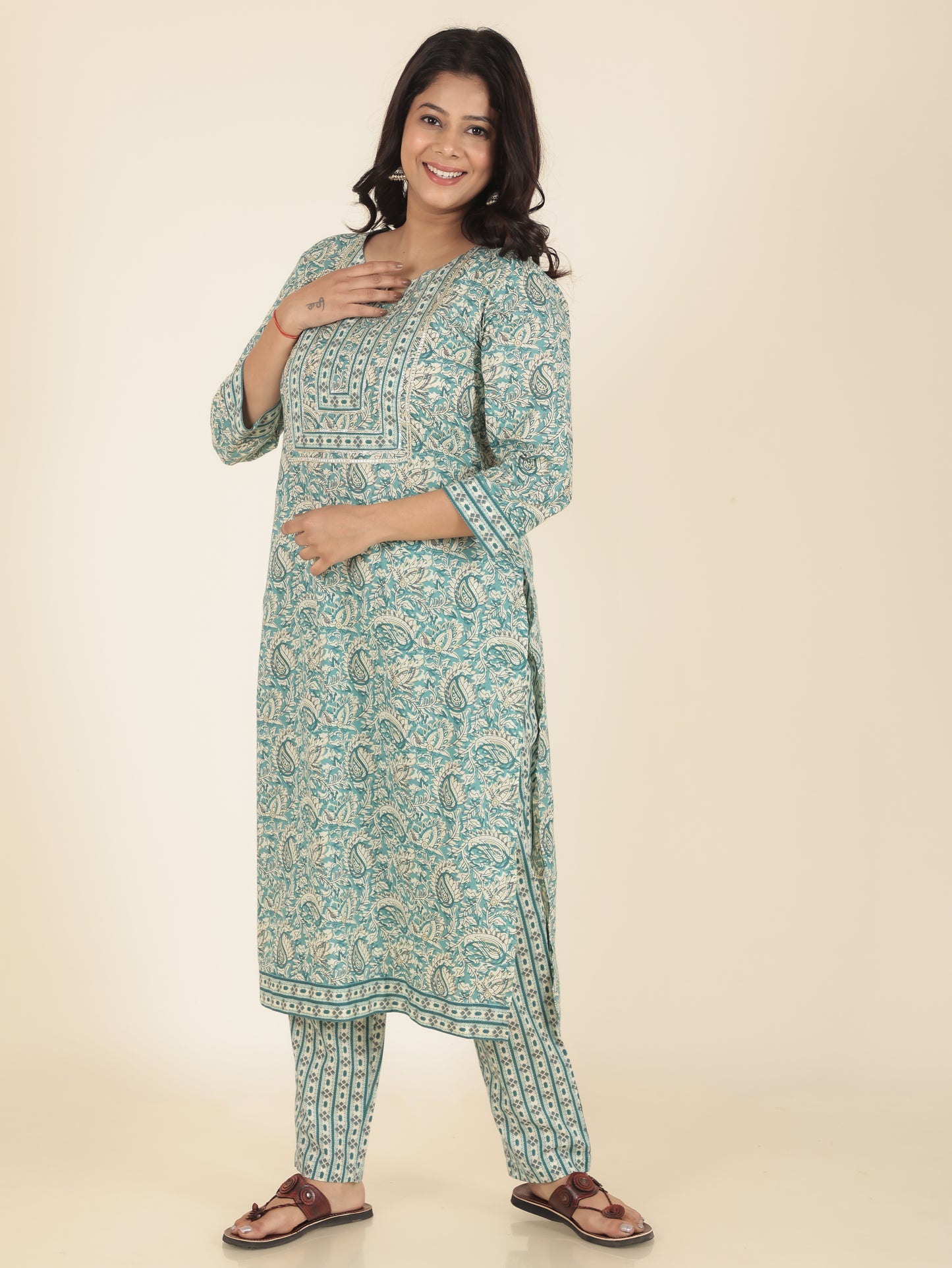 Women's Cotton Green Straight Kurta Set