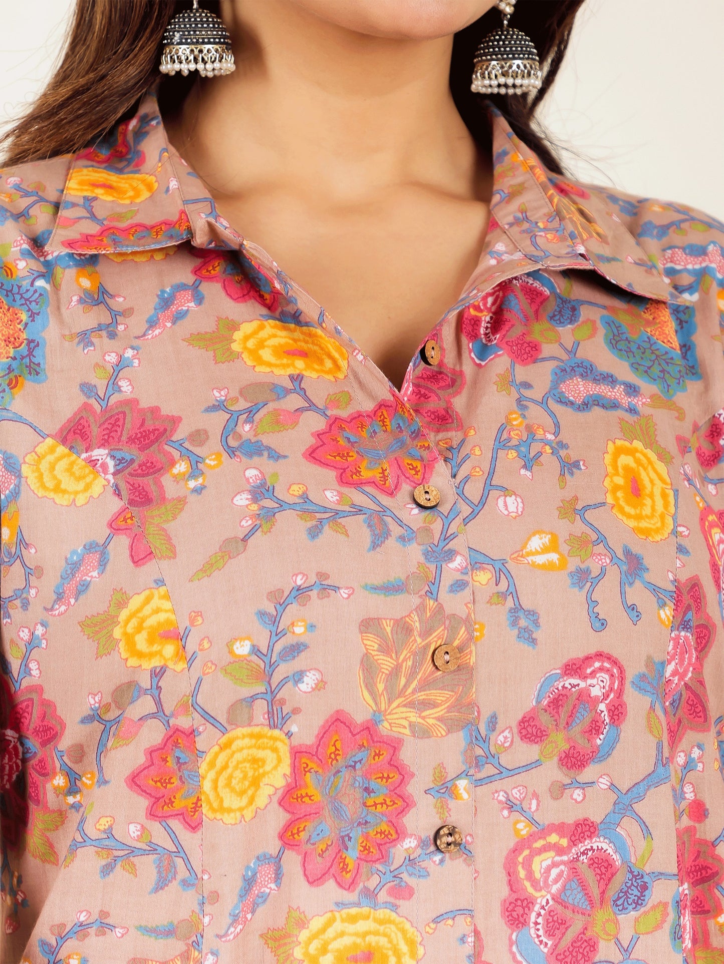 Women's Cotton Brown High Low Kurta
