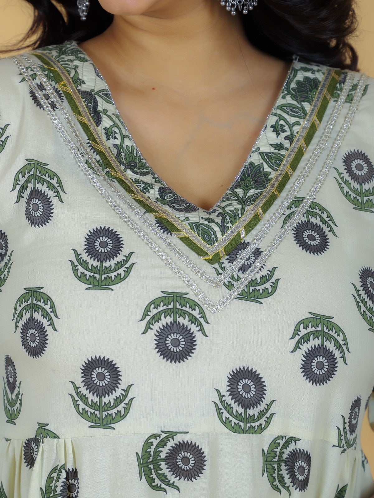 Women's Cotton Off White Flared Kurta