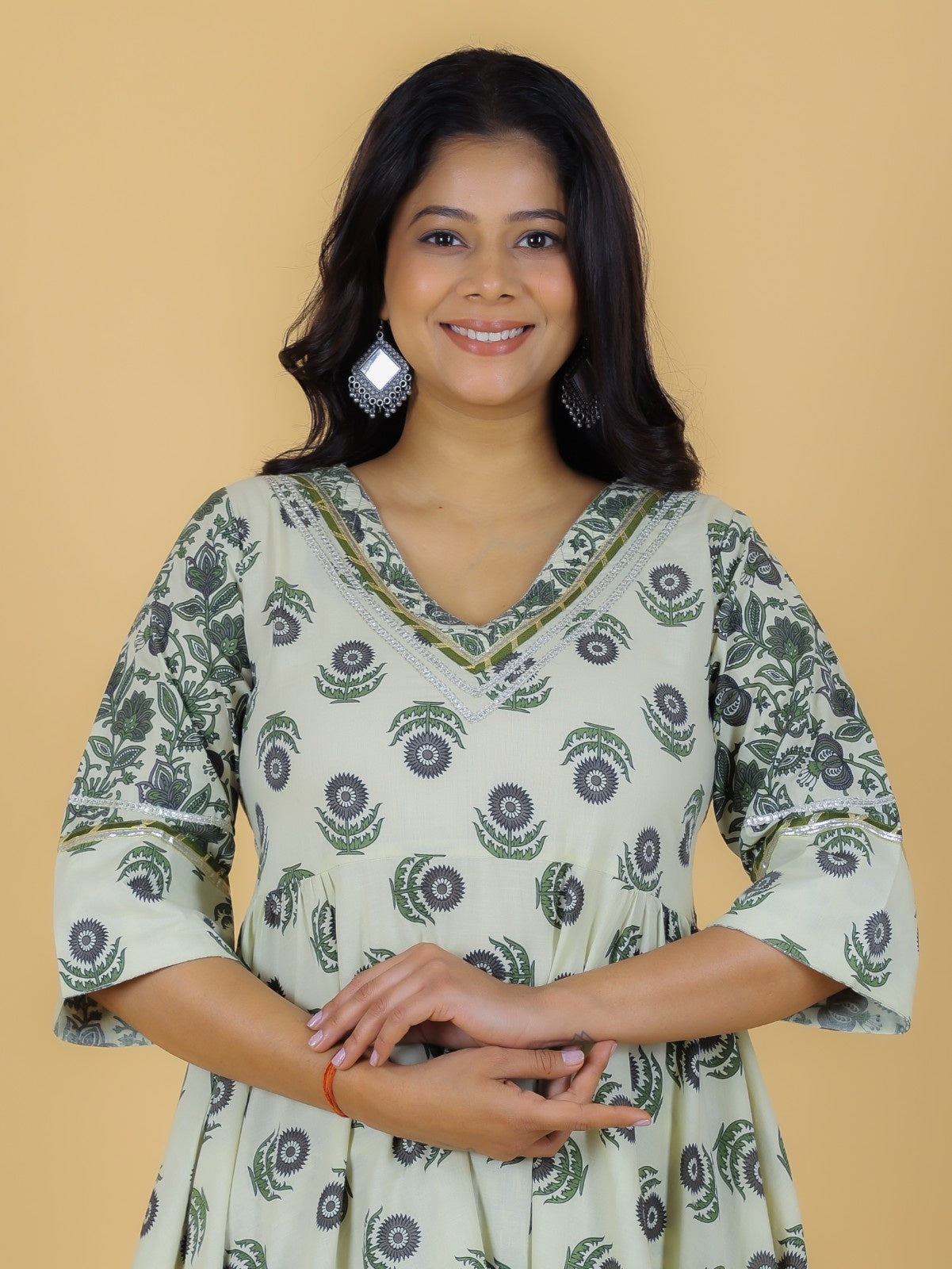 Women's Cotton Off White Flared Kurta