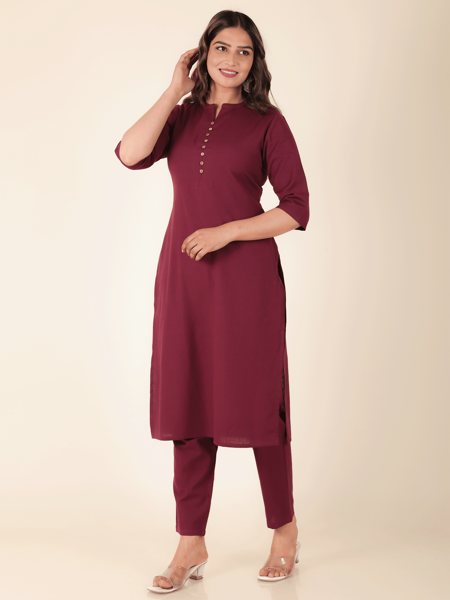 Women's Linen Purple Straight Kurta
