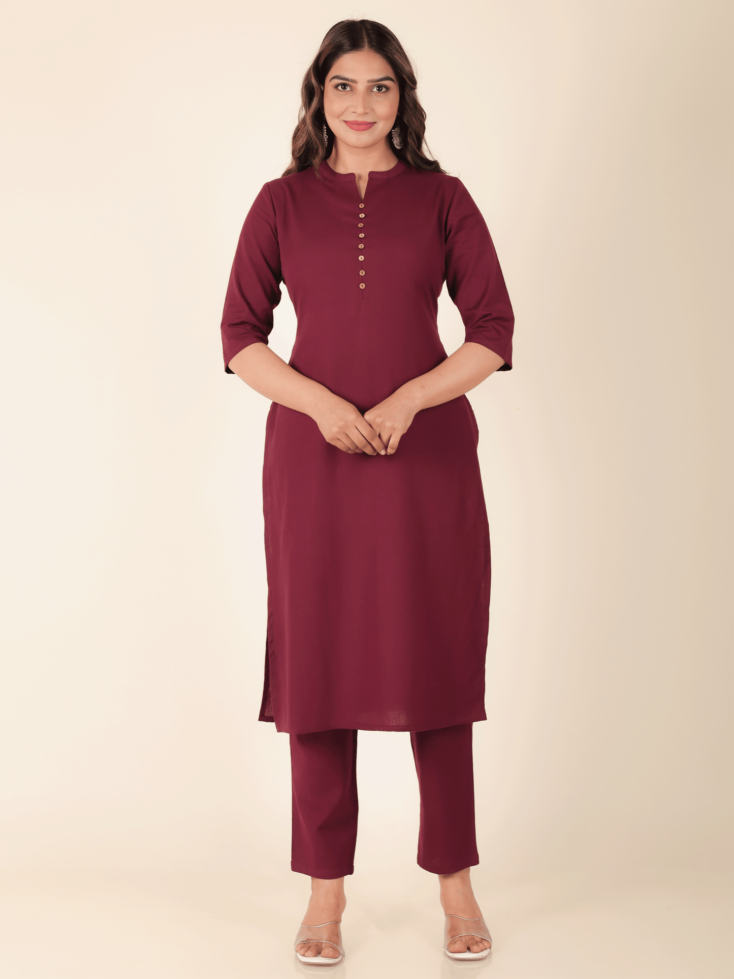 Women's Linen Purple Straight Kurta Set