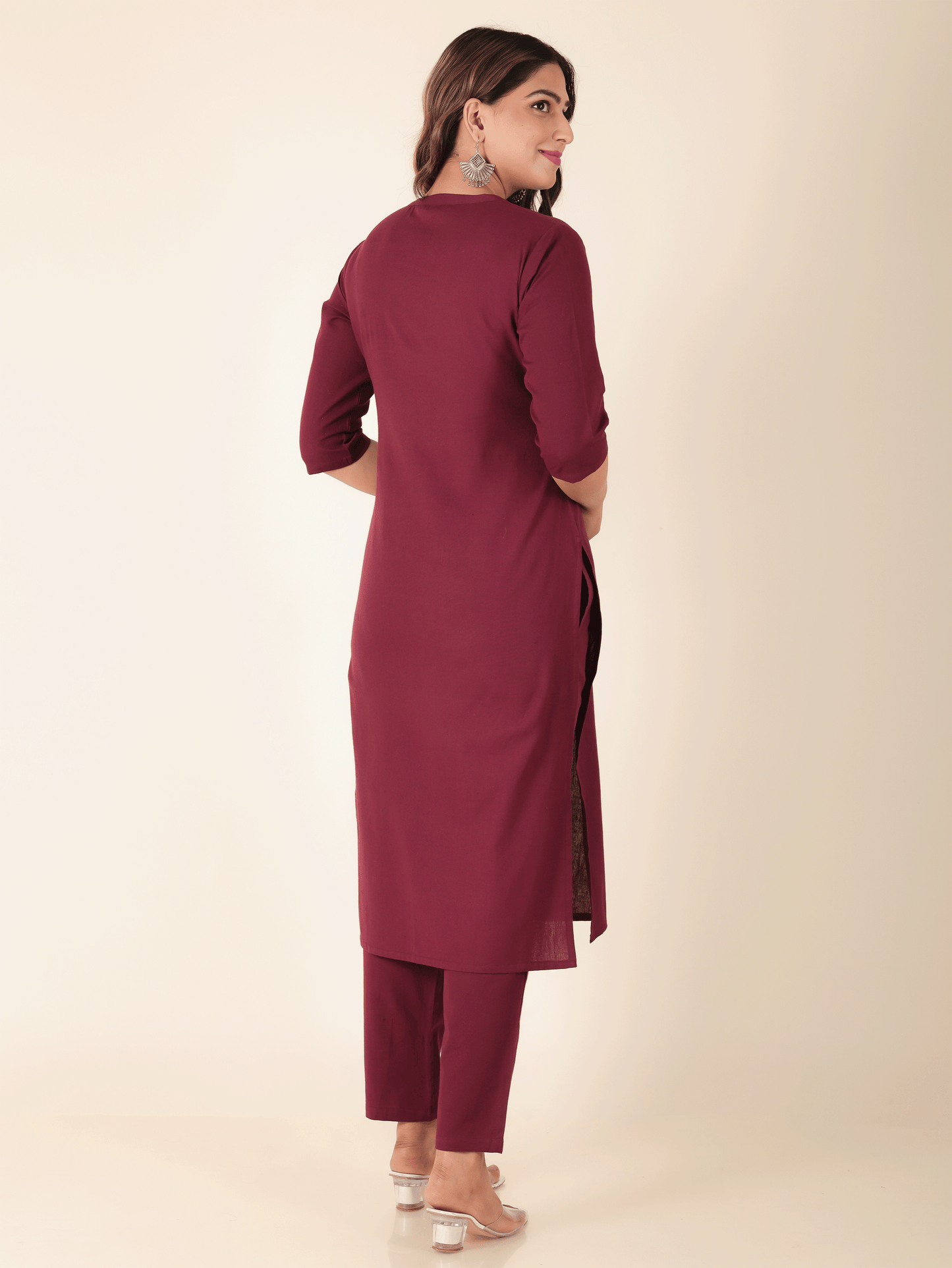 Women's Linen Purple Straight Kurta