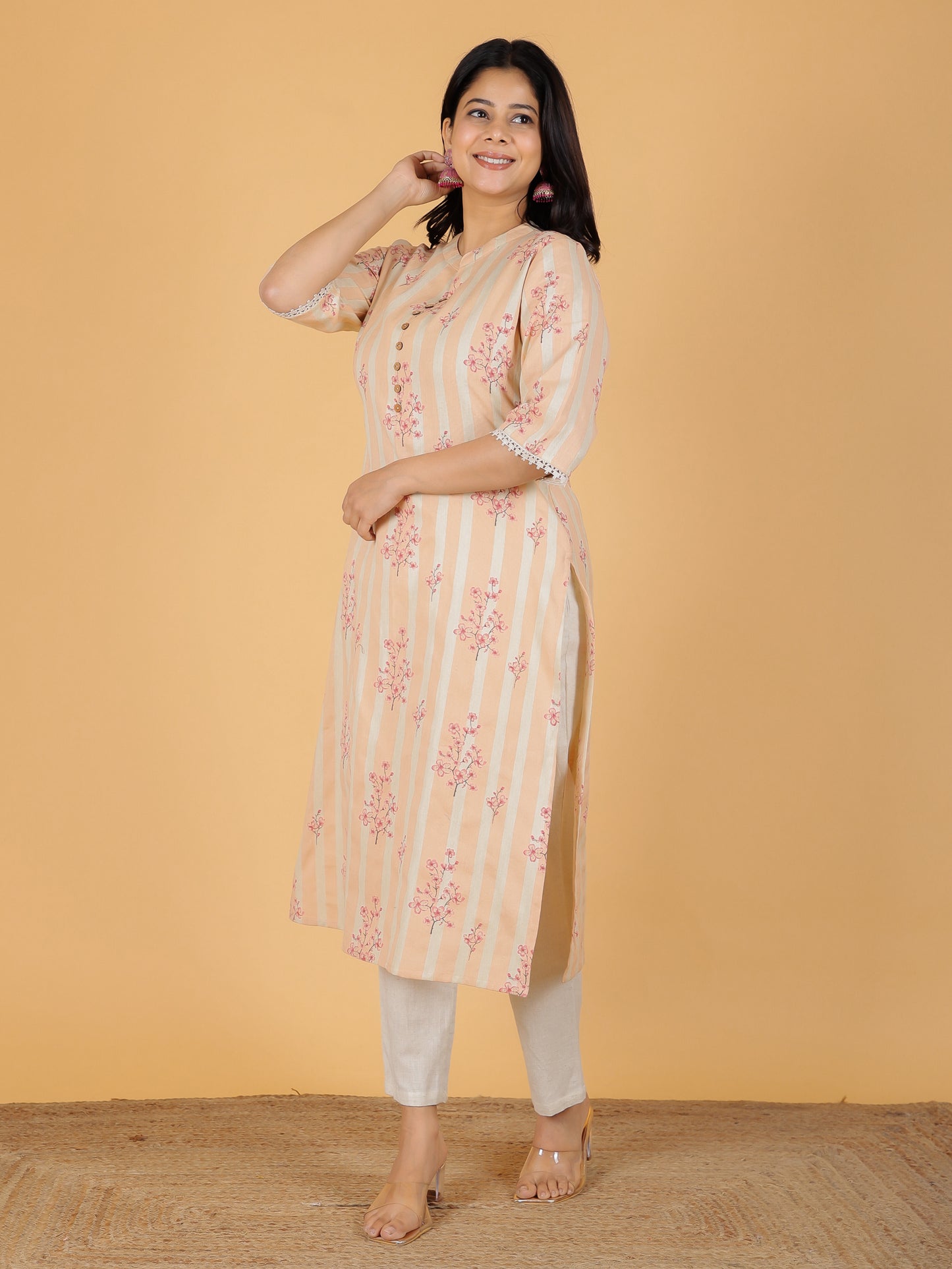 Women's Linen Orange Straight Kurta