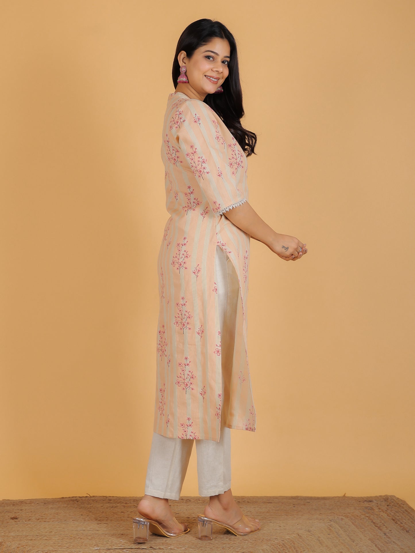 Women's Linen Orange Straight Kurta