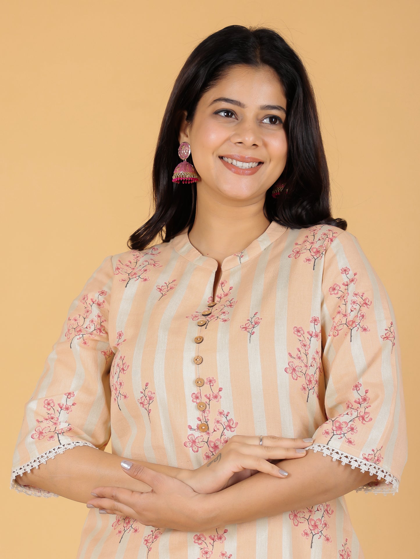 Women's Linen Orange Straight Kurta