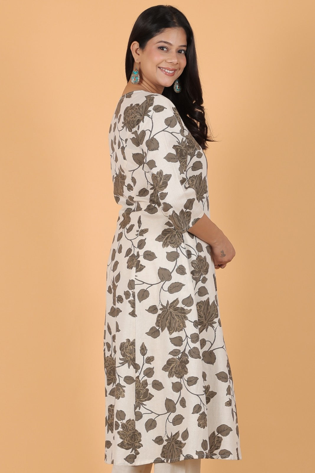 Women's Linen White A-line Kurta