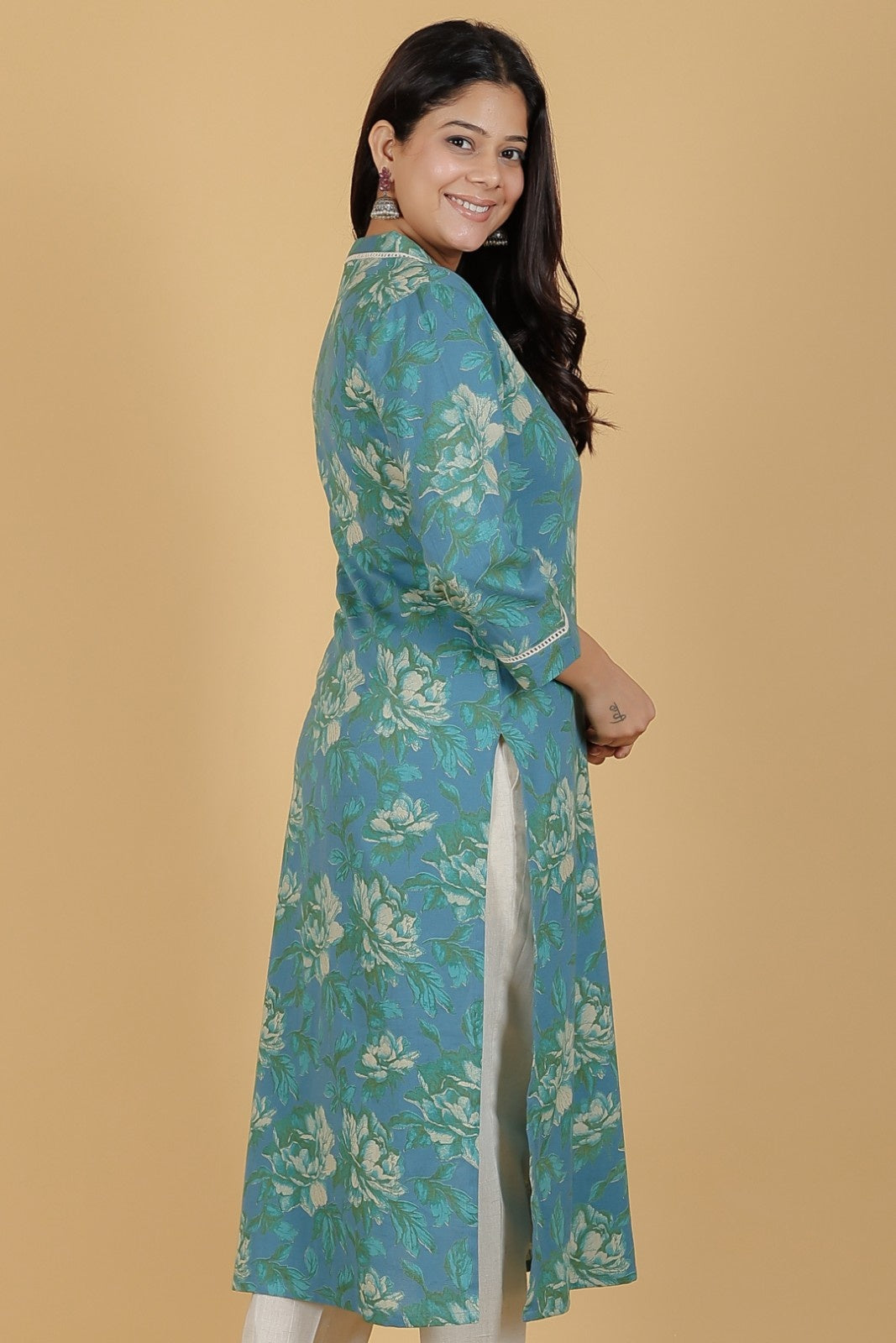 Women's Linen Green Straight Kurta