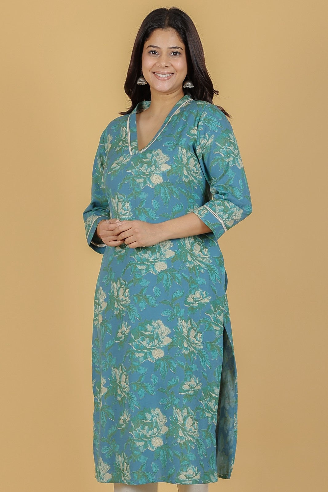 Women's Linen Green Straight Kurta