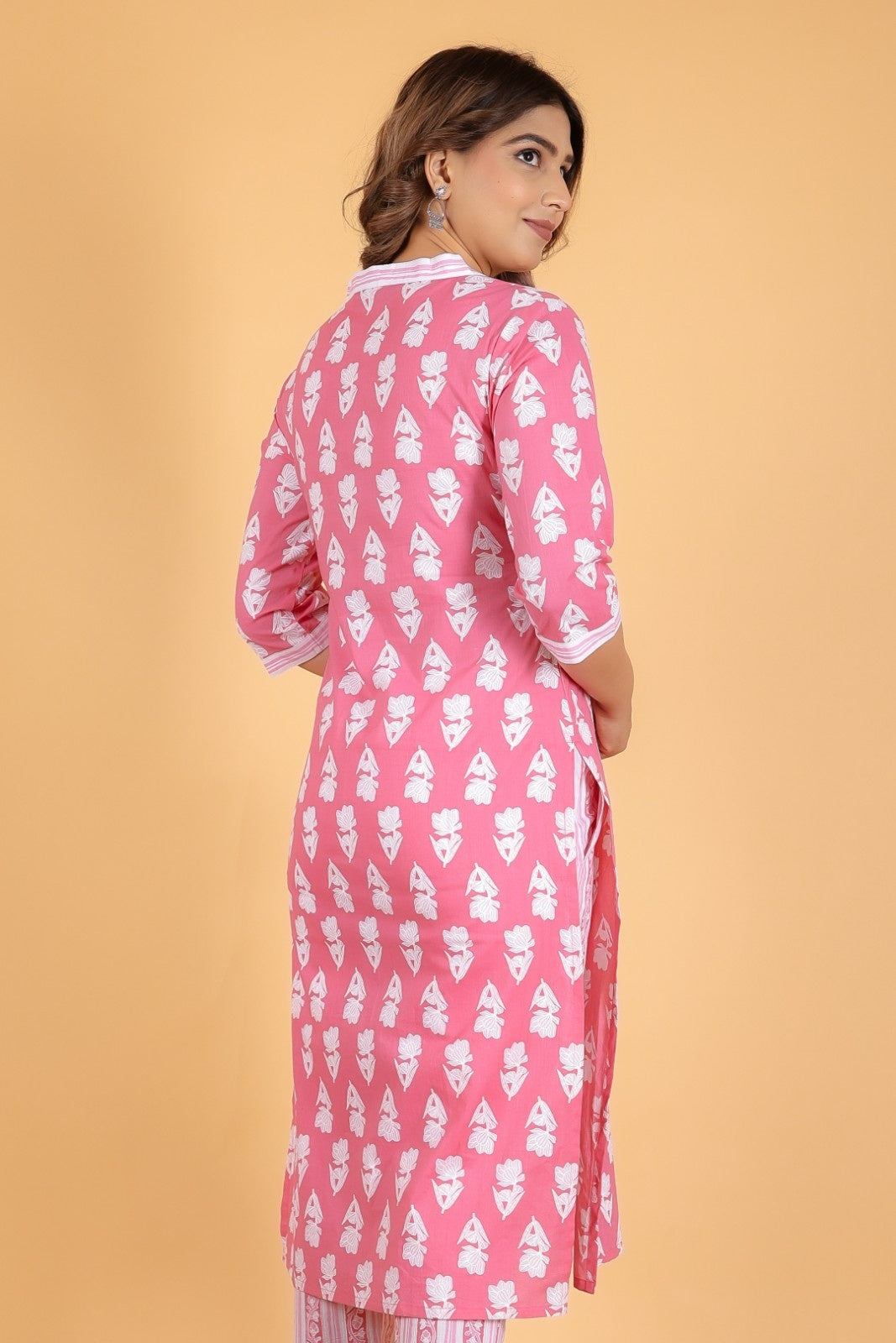 Women's Cotton Pink Straight Kurta Set