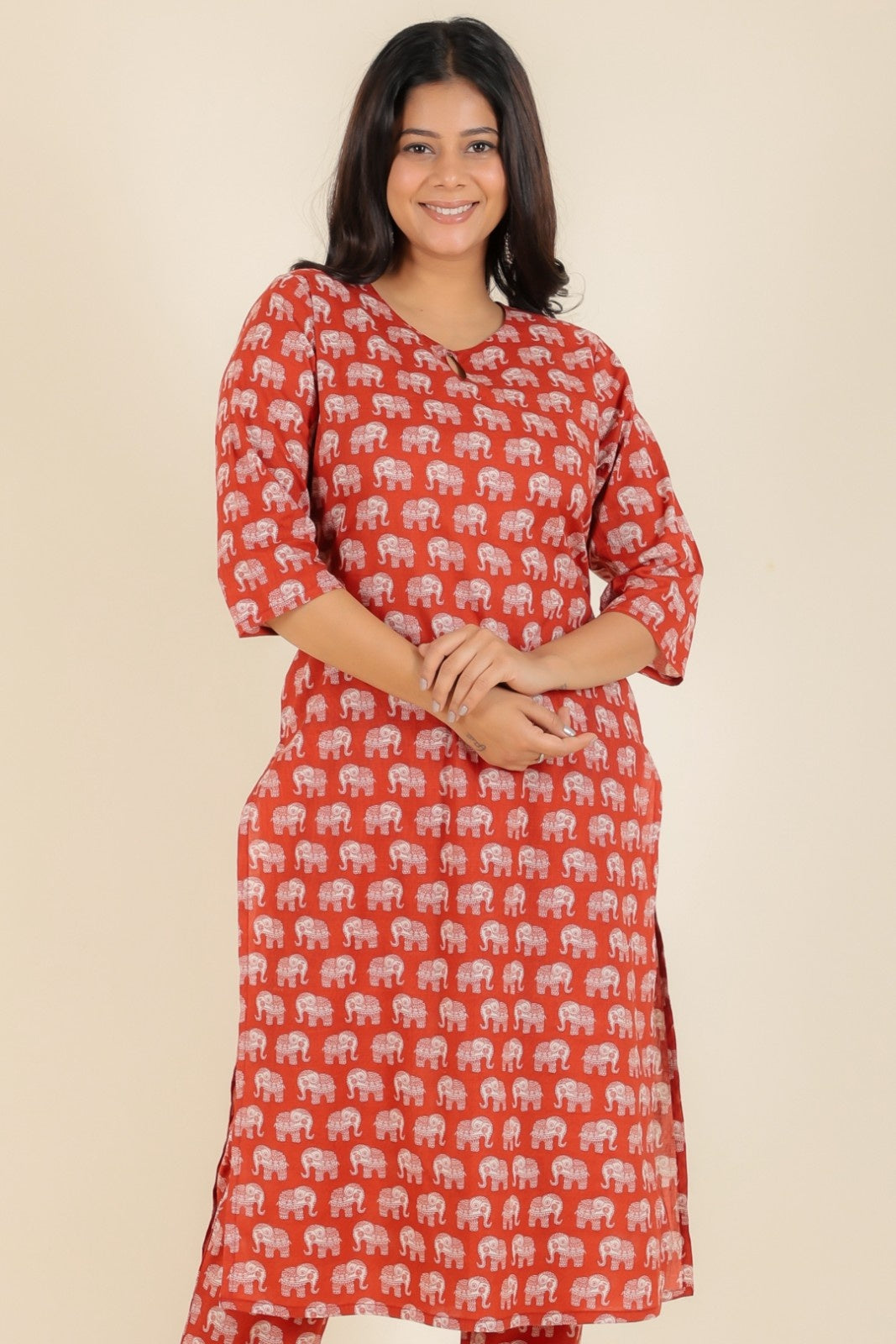 Women's Cotton Red Straight Kurta Set