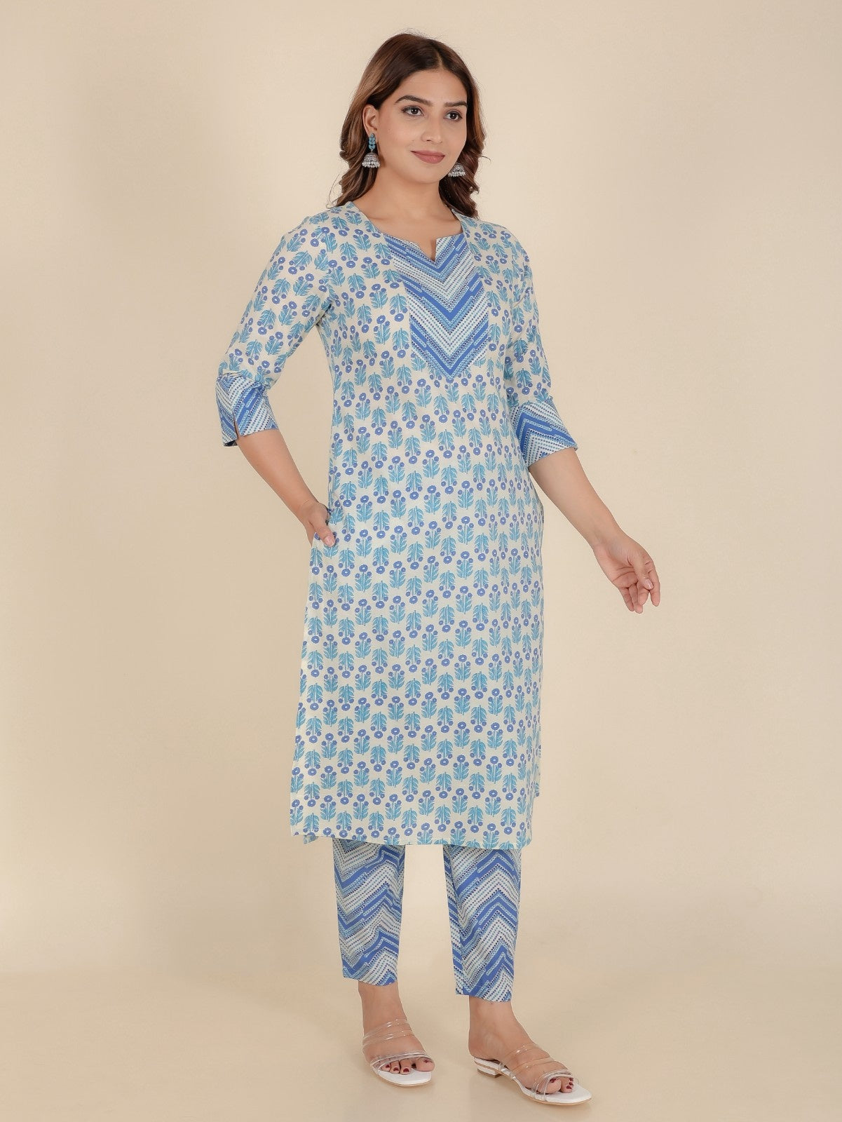Women's Cotton White Straight Kurta Set