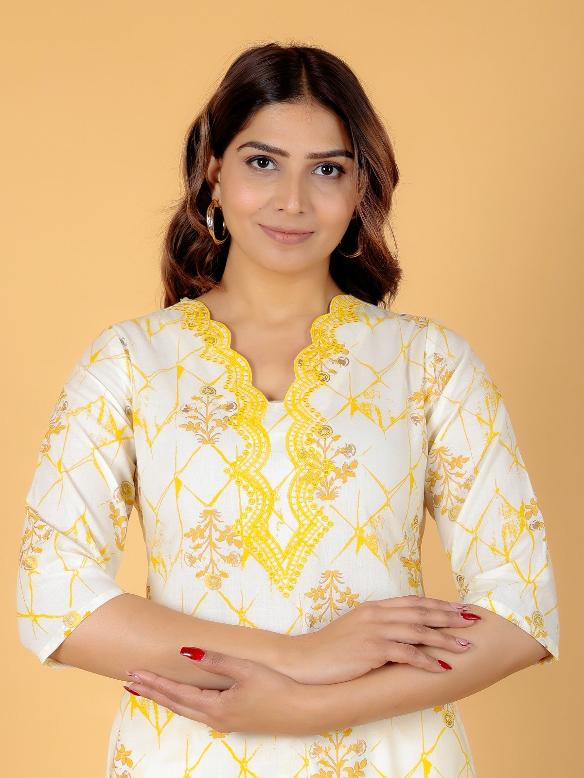 Women's Cotton Yellow Straight Kurta Set