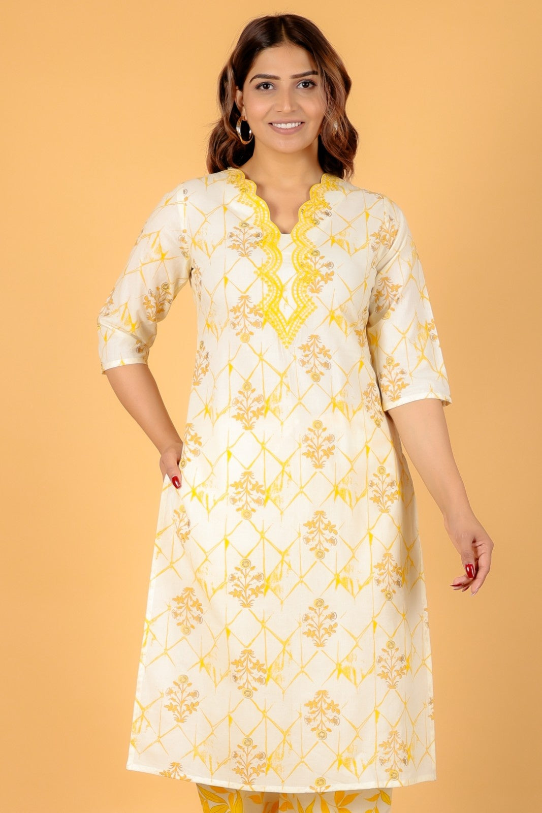 Women's Cotton Yellow Straight Kurta