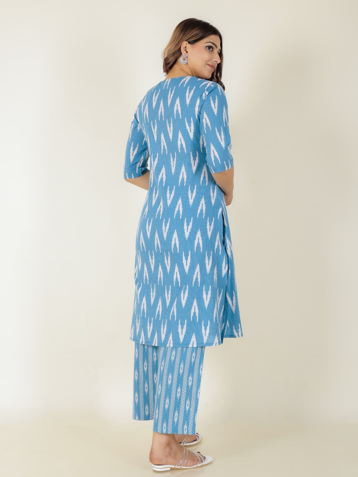 Women's Cotton Blue A-line Kurta Set