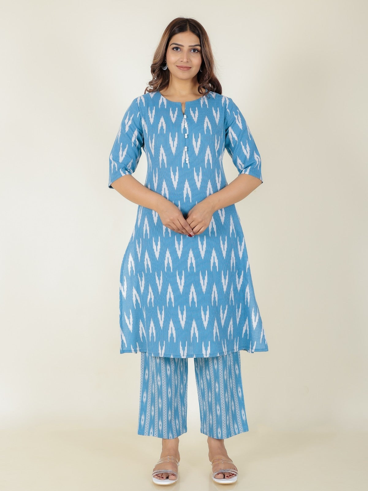 Women's Cotton Blue A-line Kurta Set