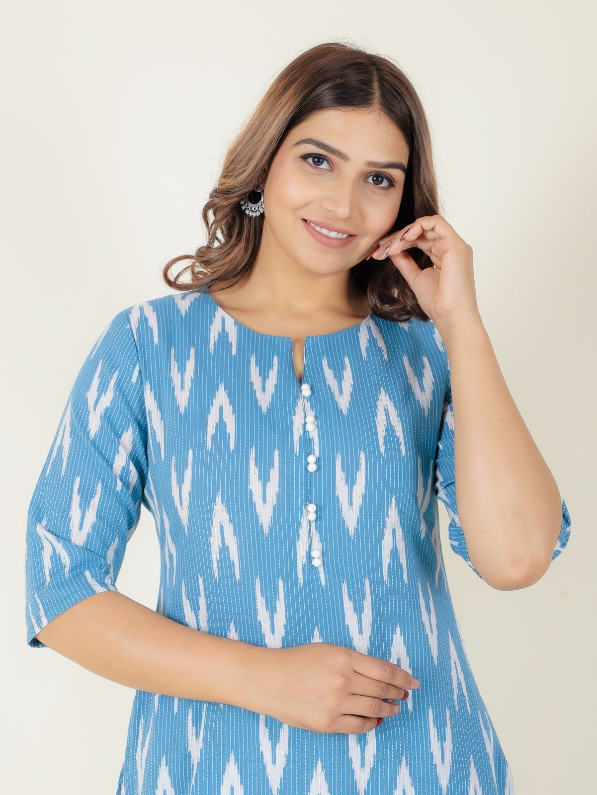 Women's Cotton Blue A-line Kurta