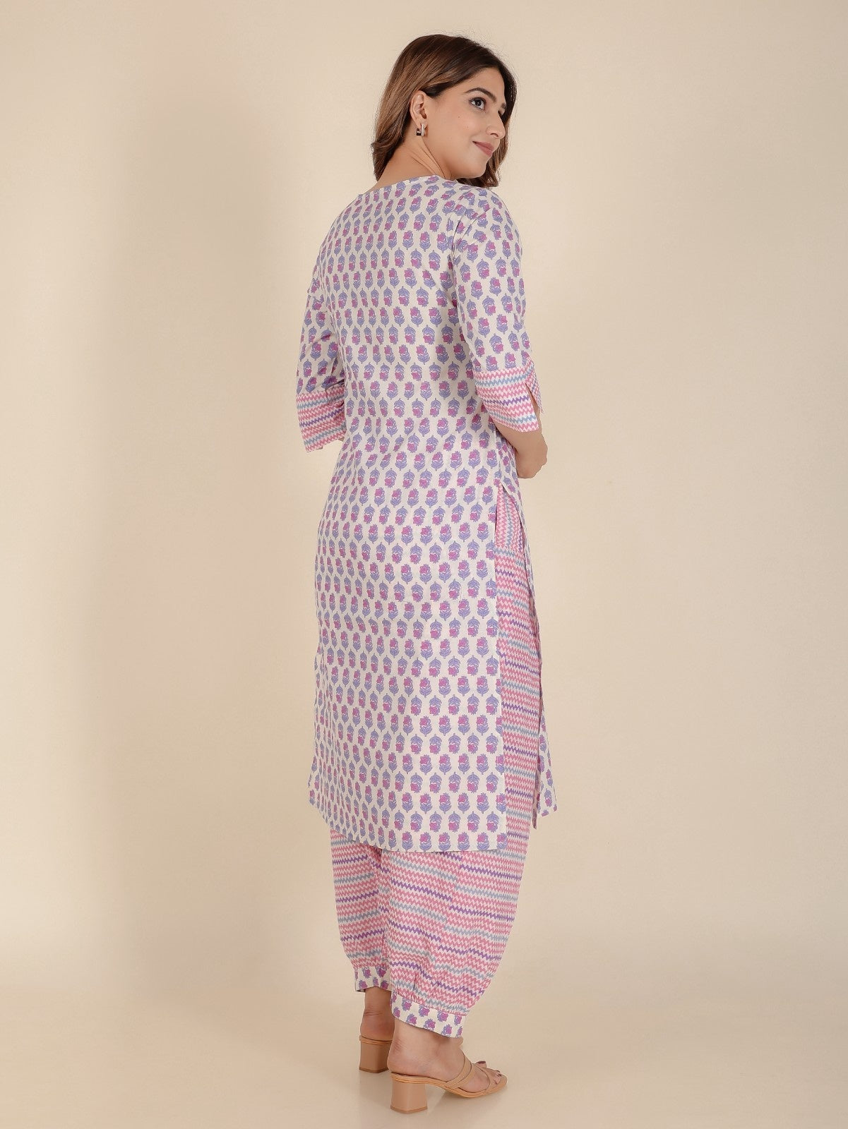 Women's Cotton Off White Straight Kurta Set