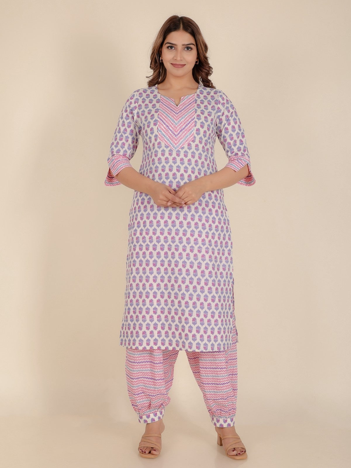Women's Cotton Off White Straight Kurta Set