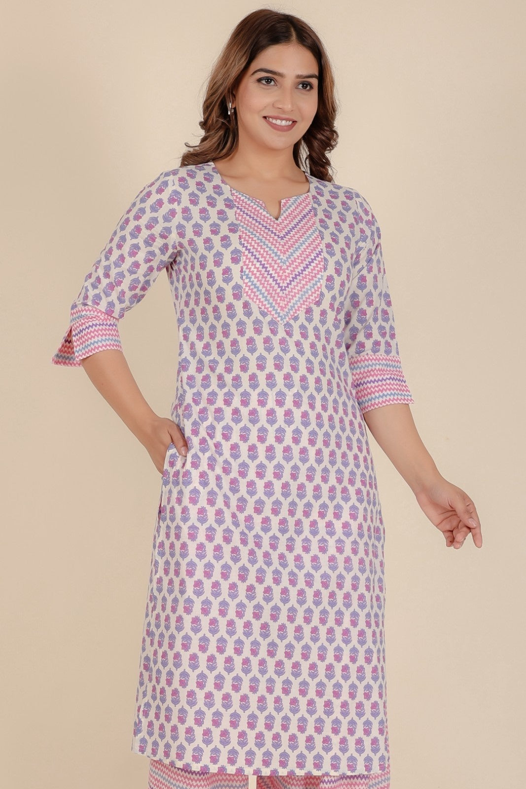 Women's Cotton Off White Straight Kurta