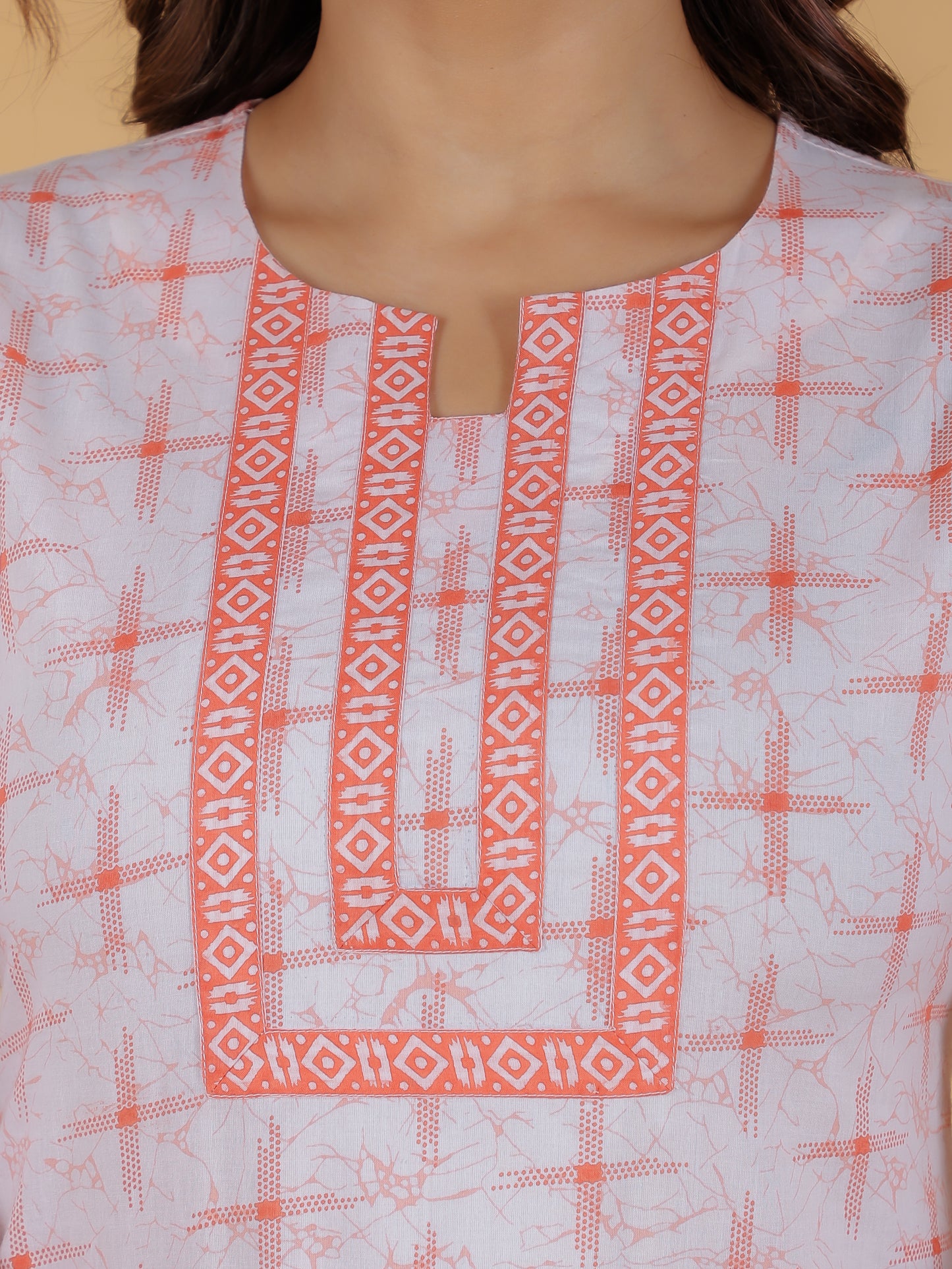 Women's Cotton Orange Straight Kurta Set
