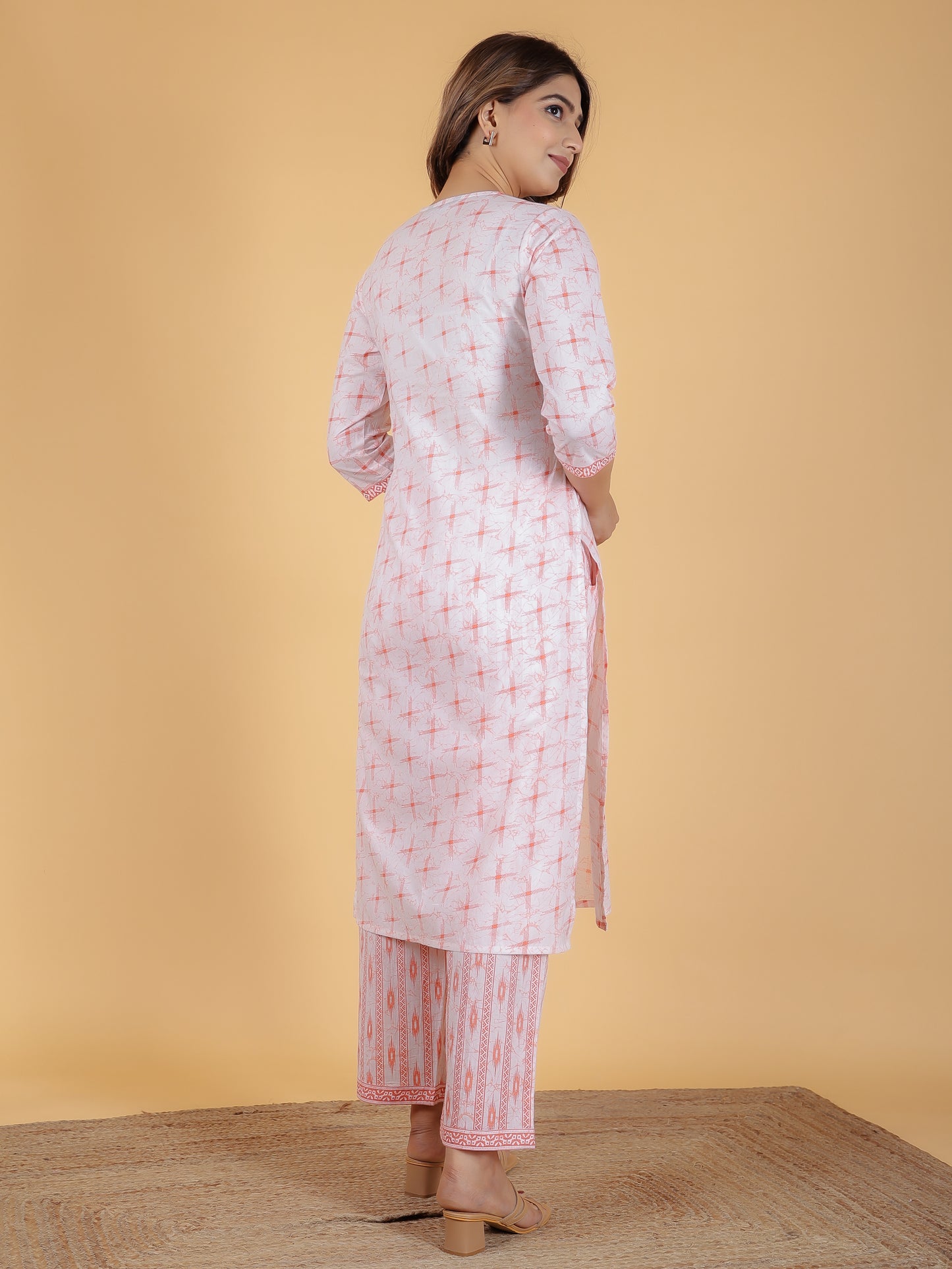 Women's Cotton Orange Straight Kurta Set