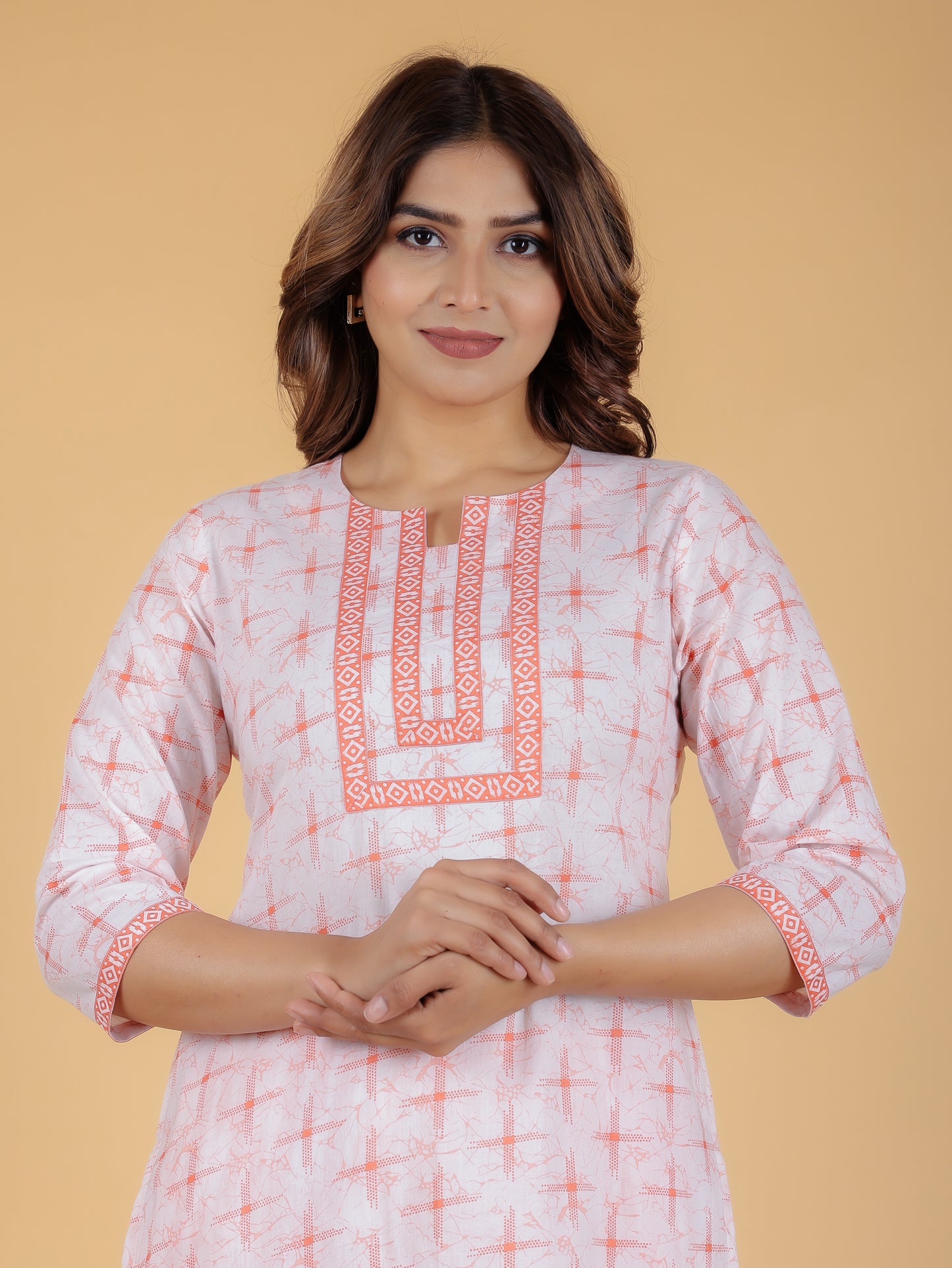 Women's Cotton Orange Straight Kurta Set