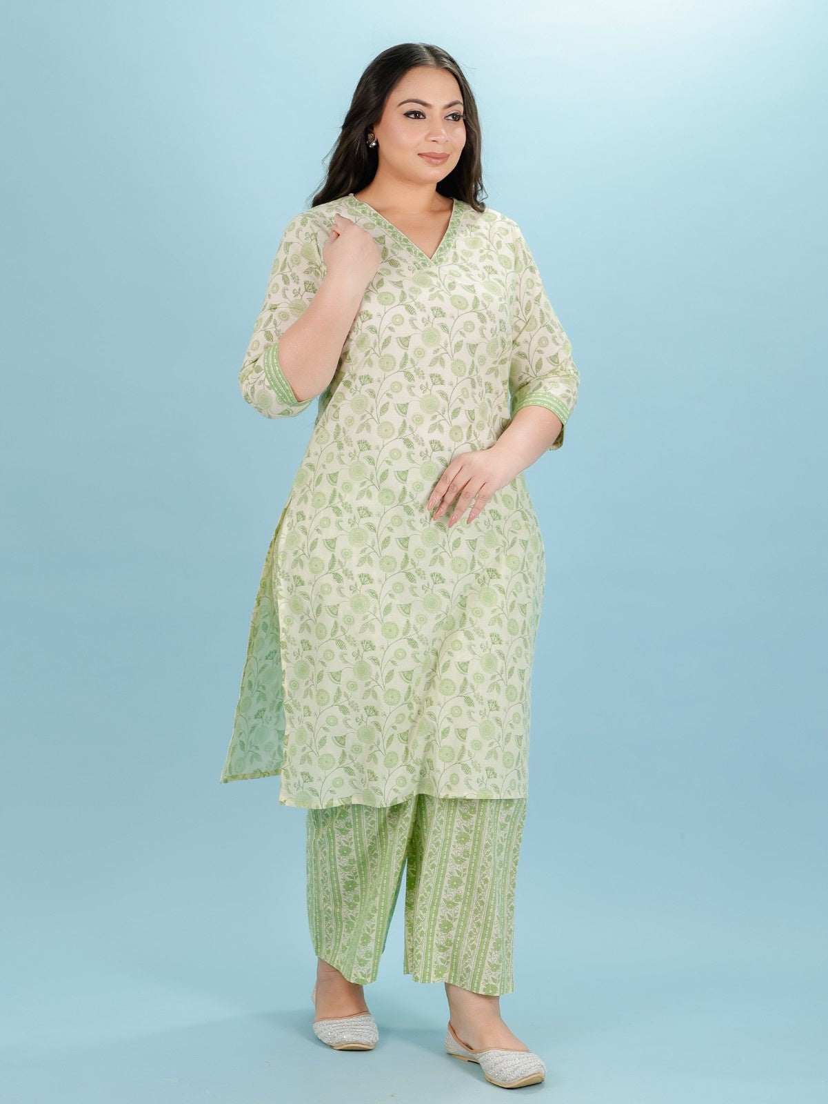 Women's Cotton Green Straight Kurta Set