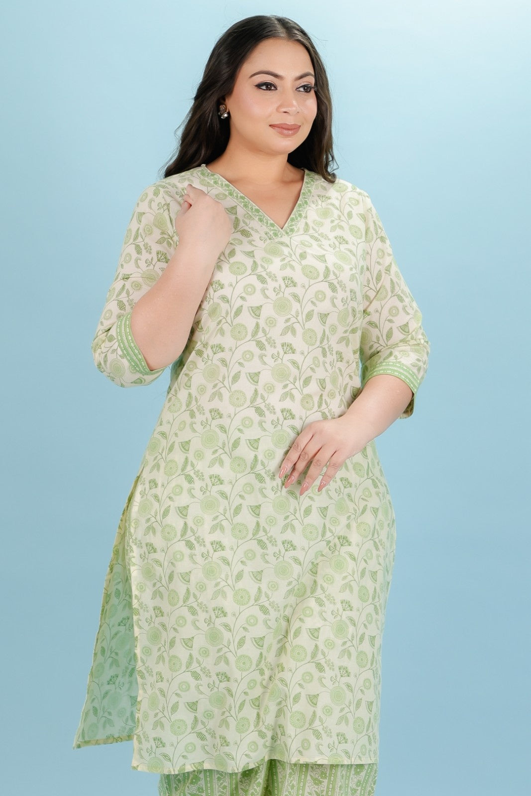 Women's Cotton Green Straight Kurta