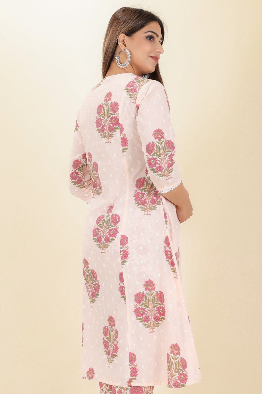 Women's Cotton Pink Panelled Kurta Set