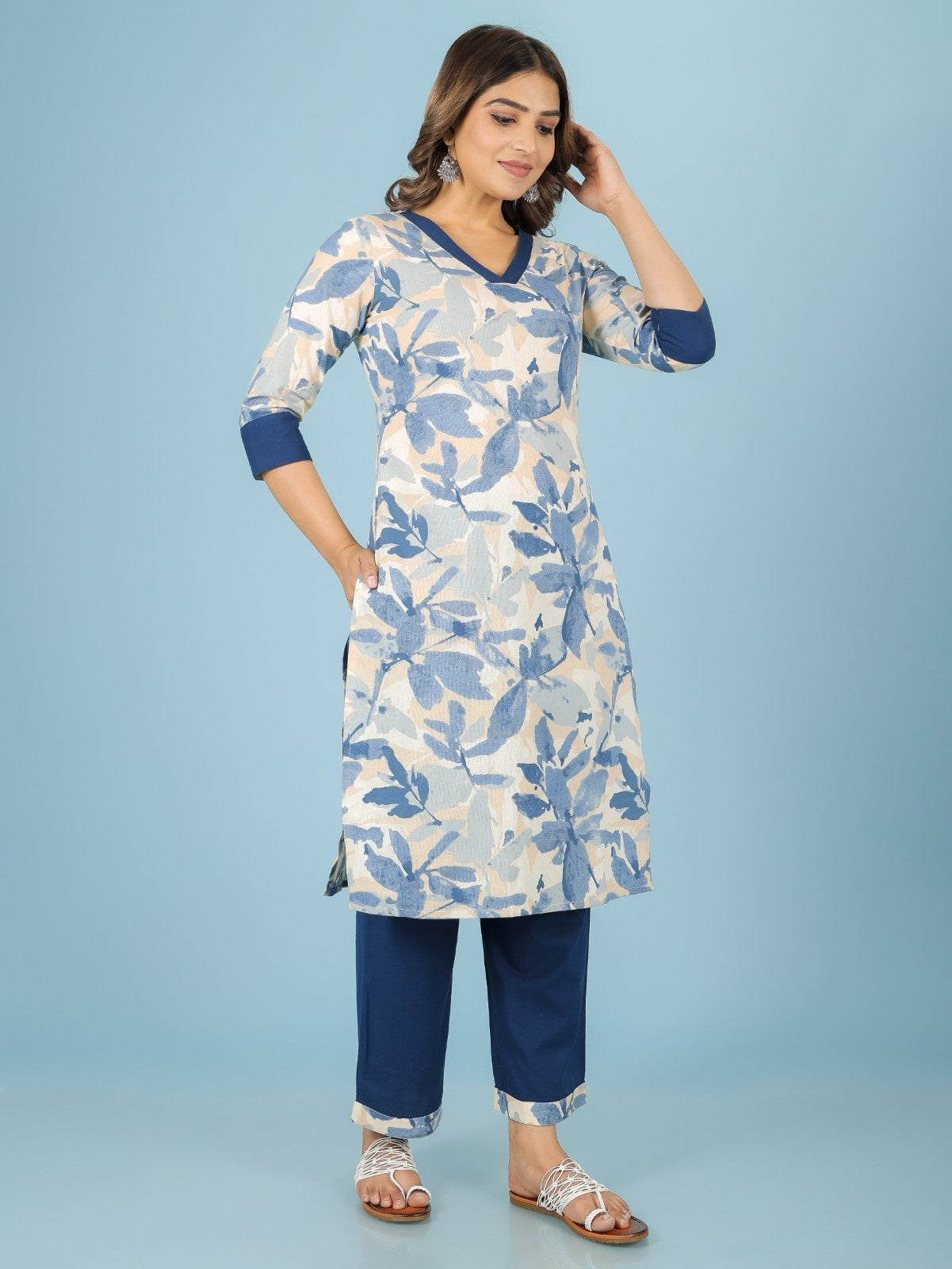 Women's Linen Off White Straight Kurta Set