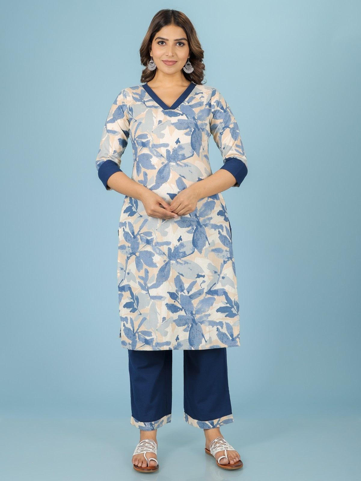 Women's Linen Off White Straight Kurta Set