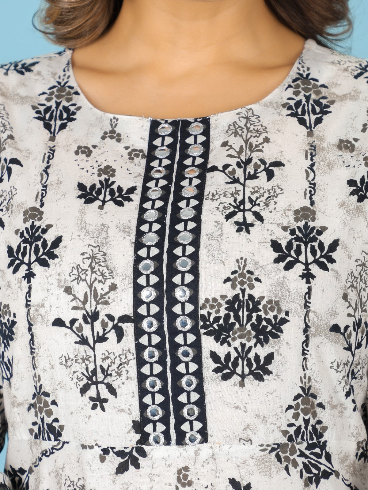 Women's Cotton White Anarkali Kurta Set