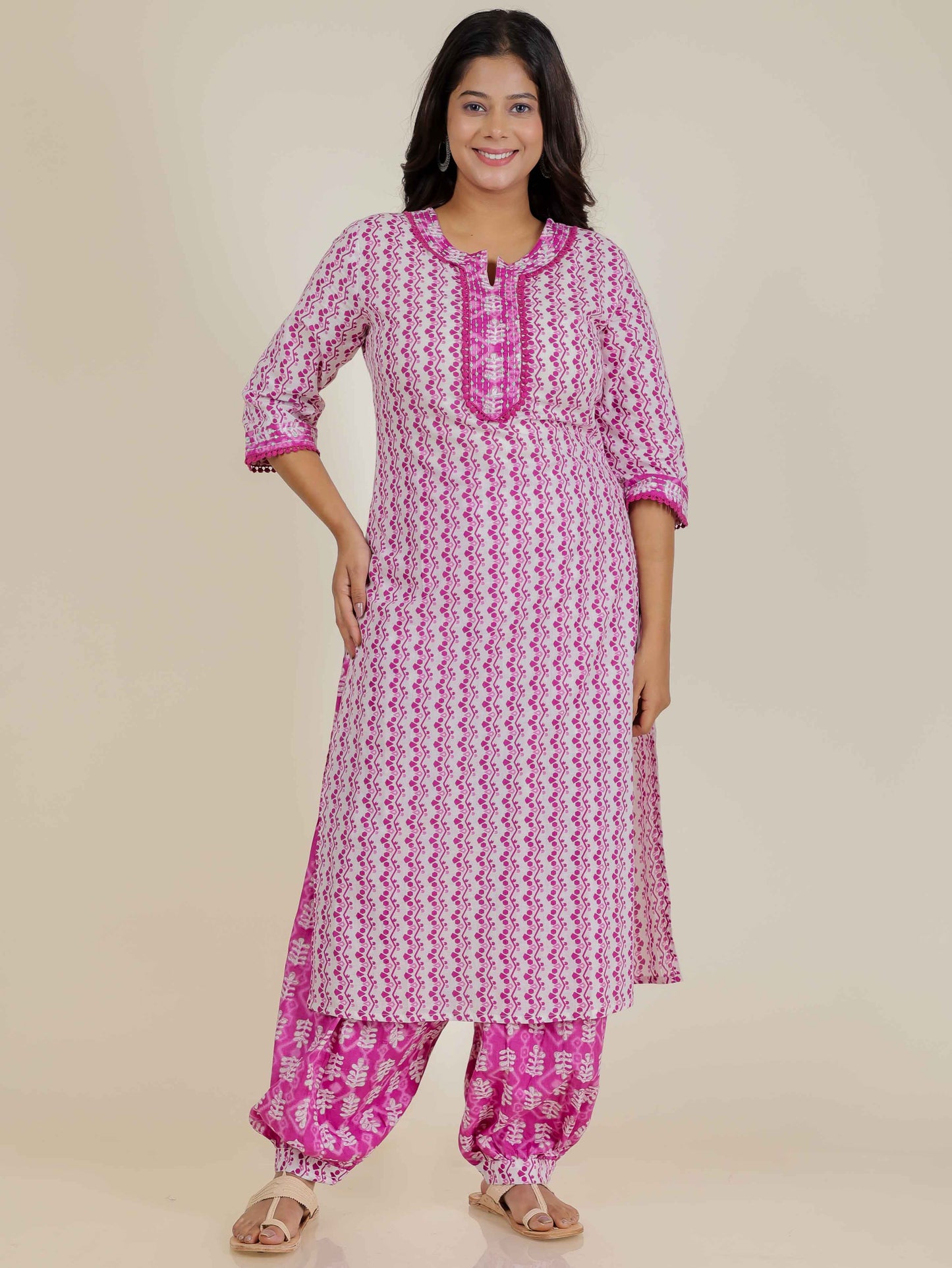 Women's Cotton Pink Straight Kurta Set
