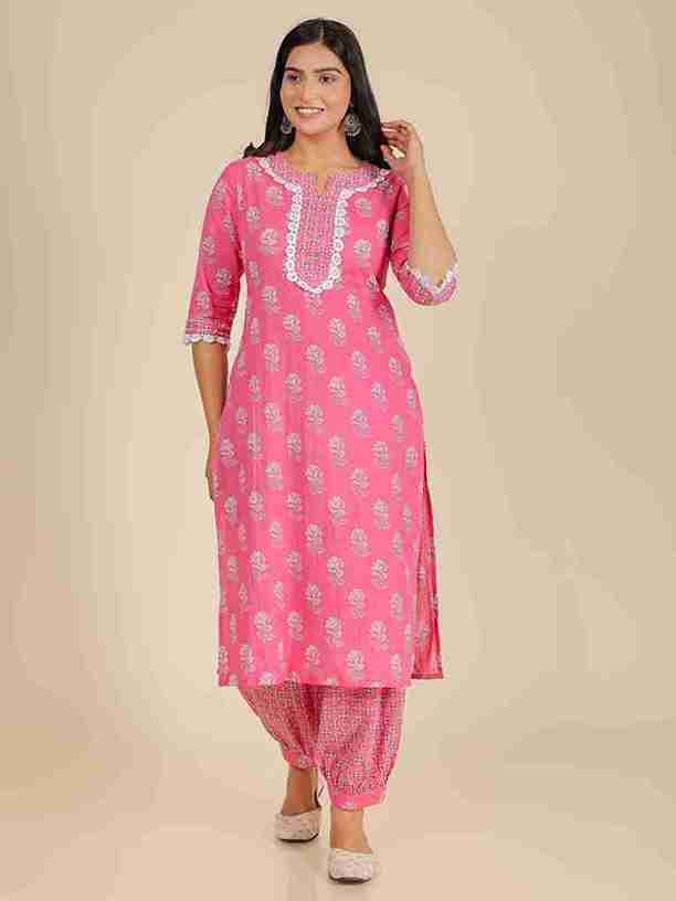 Women's Cotton Pink Straight Kurta Set