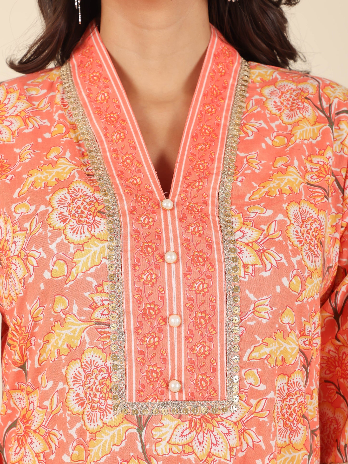 Women's Cotton Orange Straight Kurta