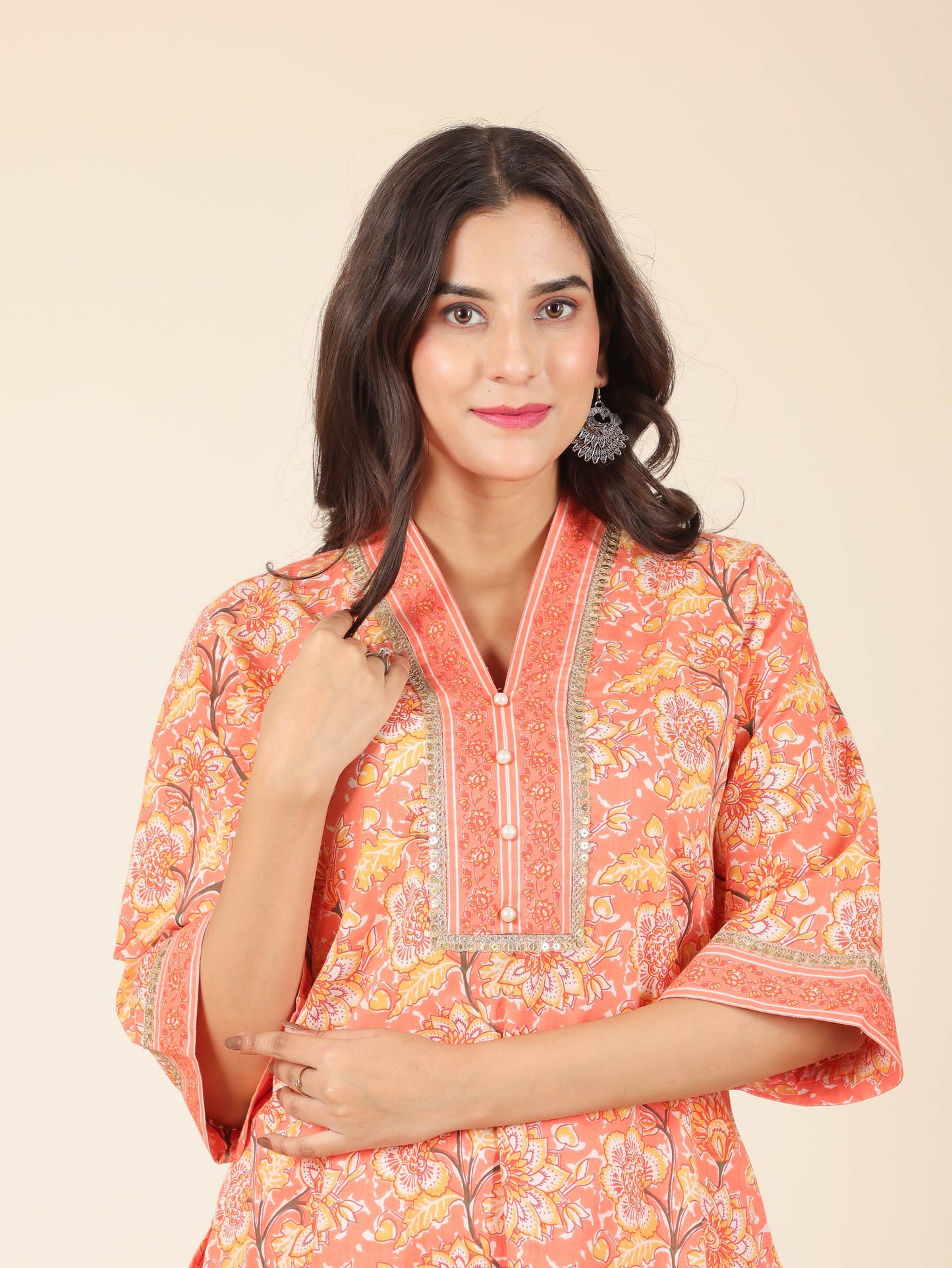 Women's Cotton Orange Straight Kurta