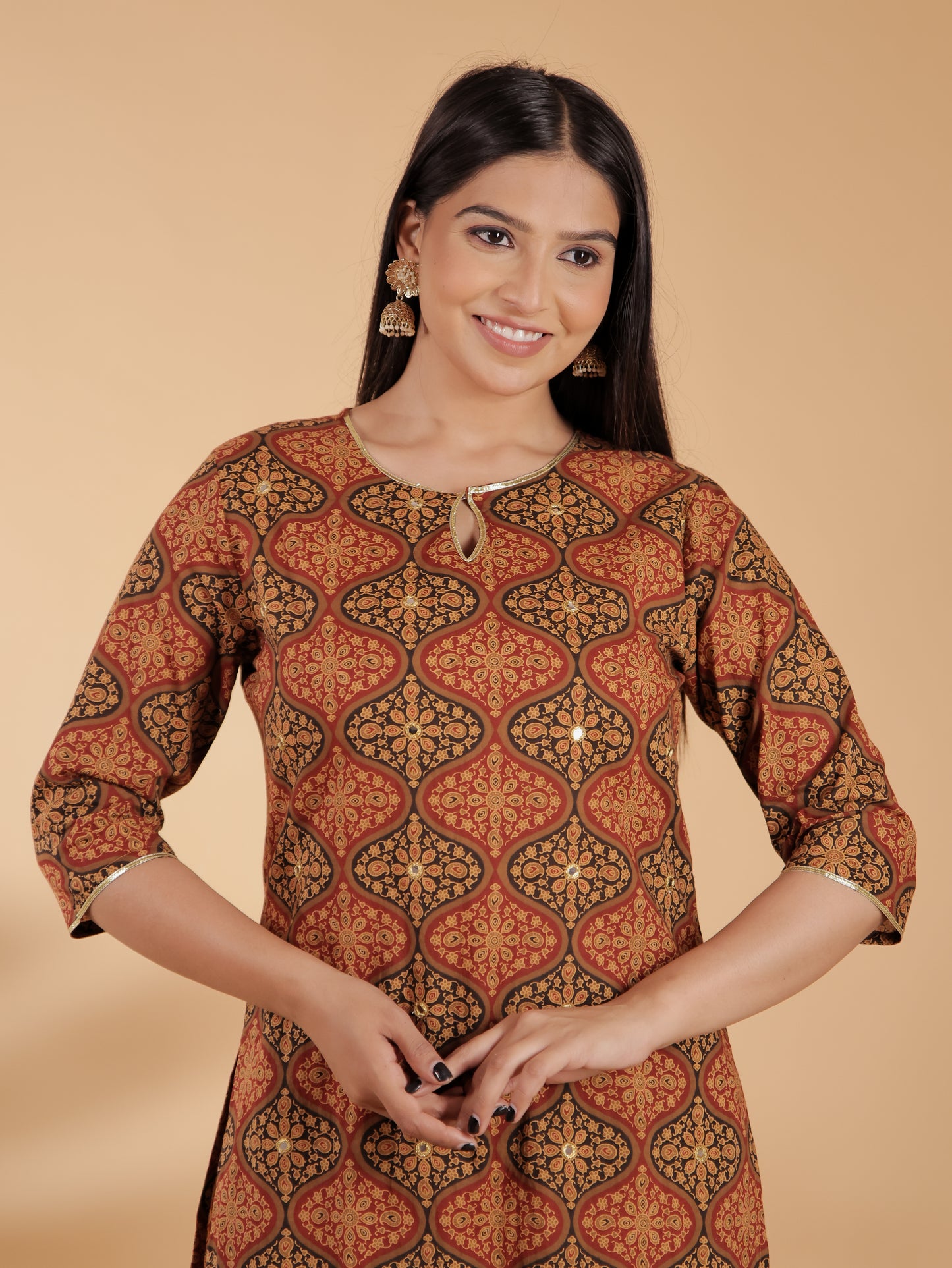 Women's Cotton Brown Straight Kurta Set