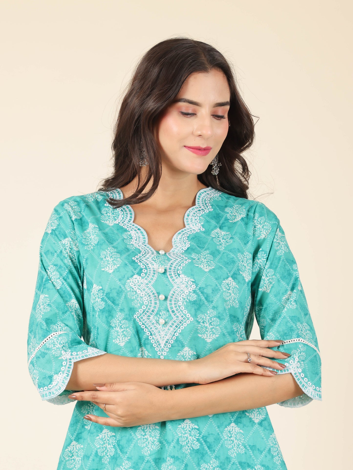 Women's Cotton Multicolor Straight Kurta Set