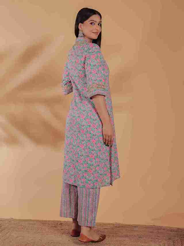 Women's Cotton Multicolor Straight Kurta