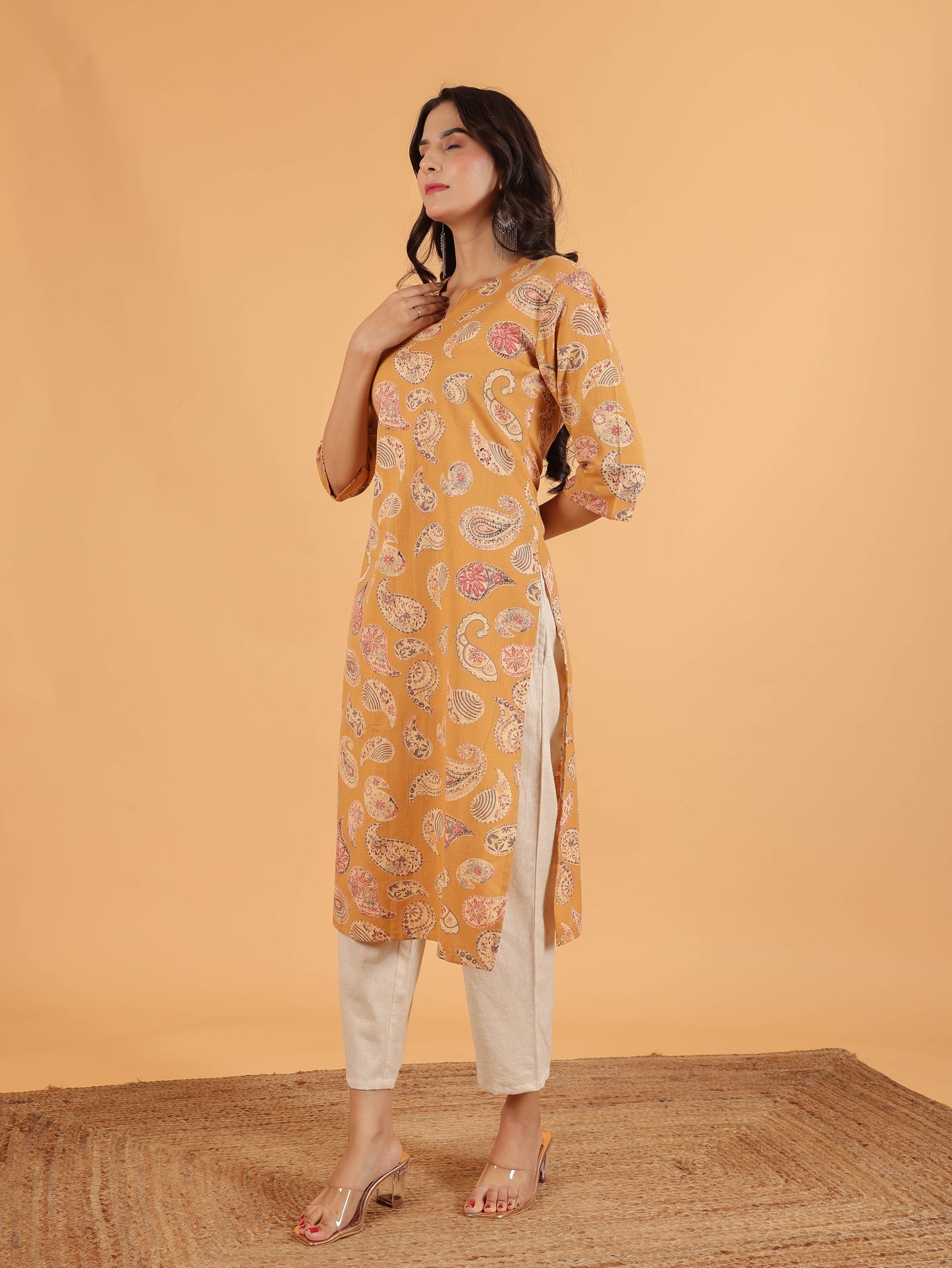 Women's Linen Yellow Straight Kurta
