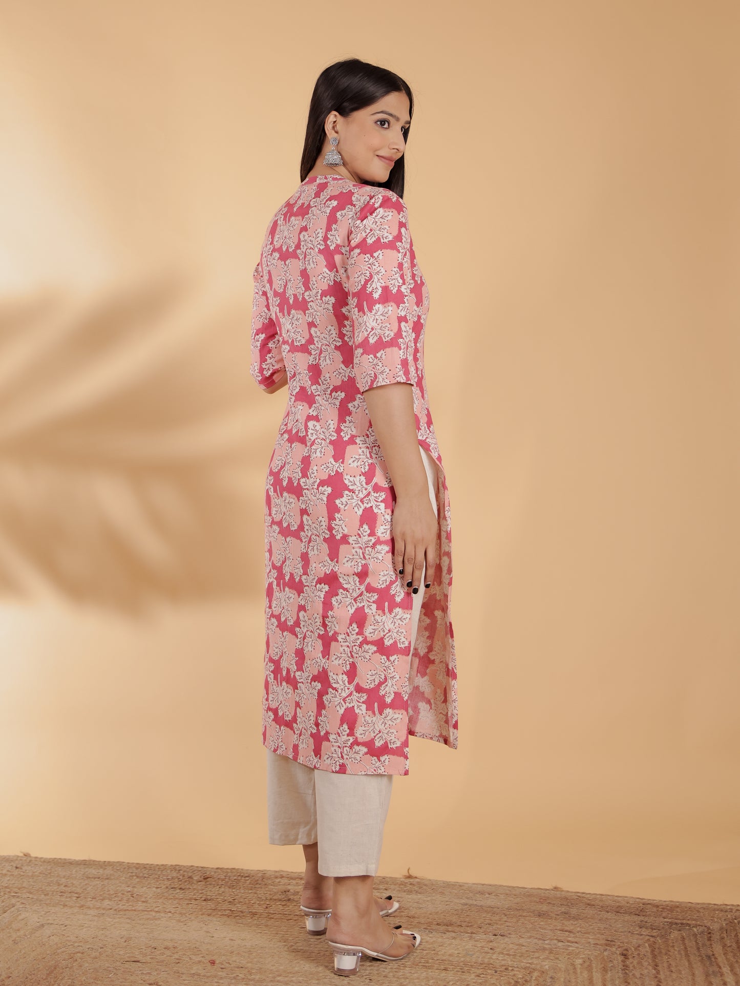 Women's Linen Pink Straight Kurta