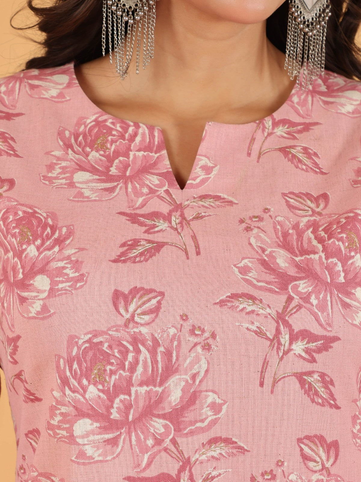 Women's Linen Pink Straight Kurta