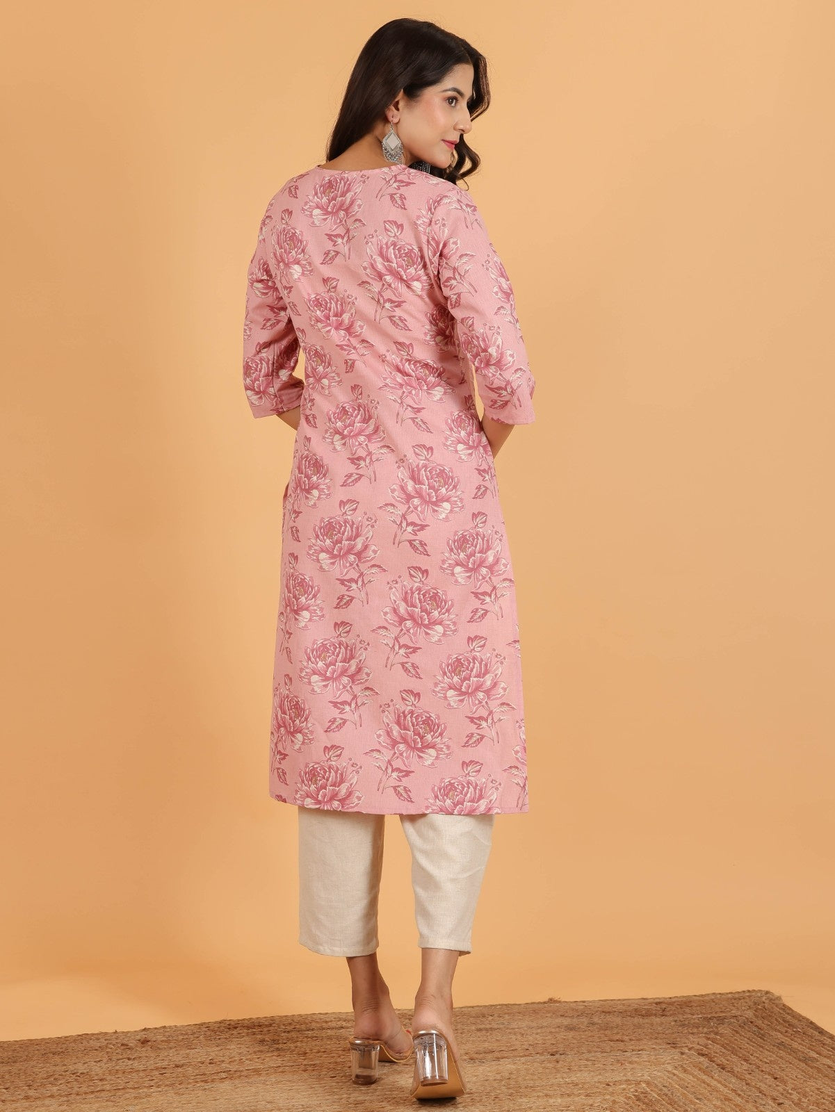 Women's Linen Pink Straight Kurta