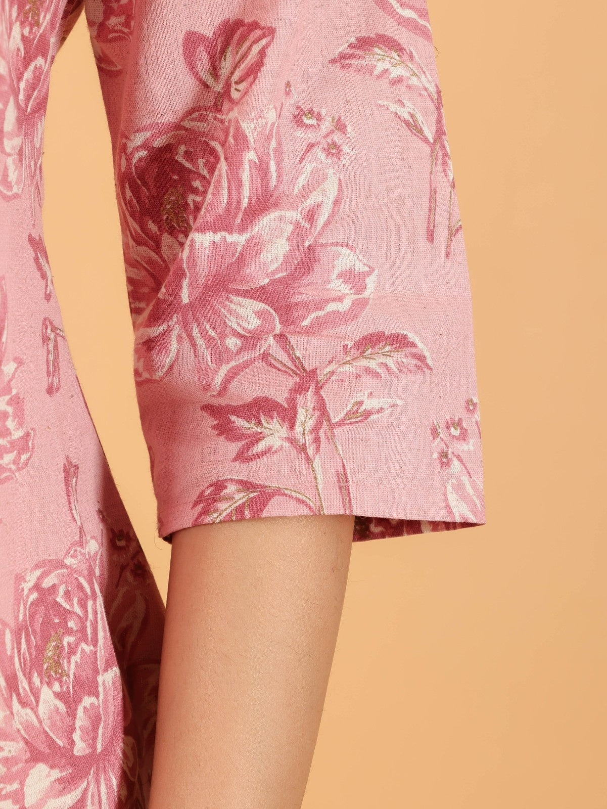 Women's Linen Pink Straight Kurta
