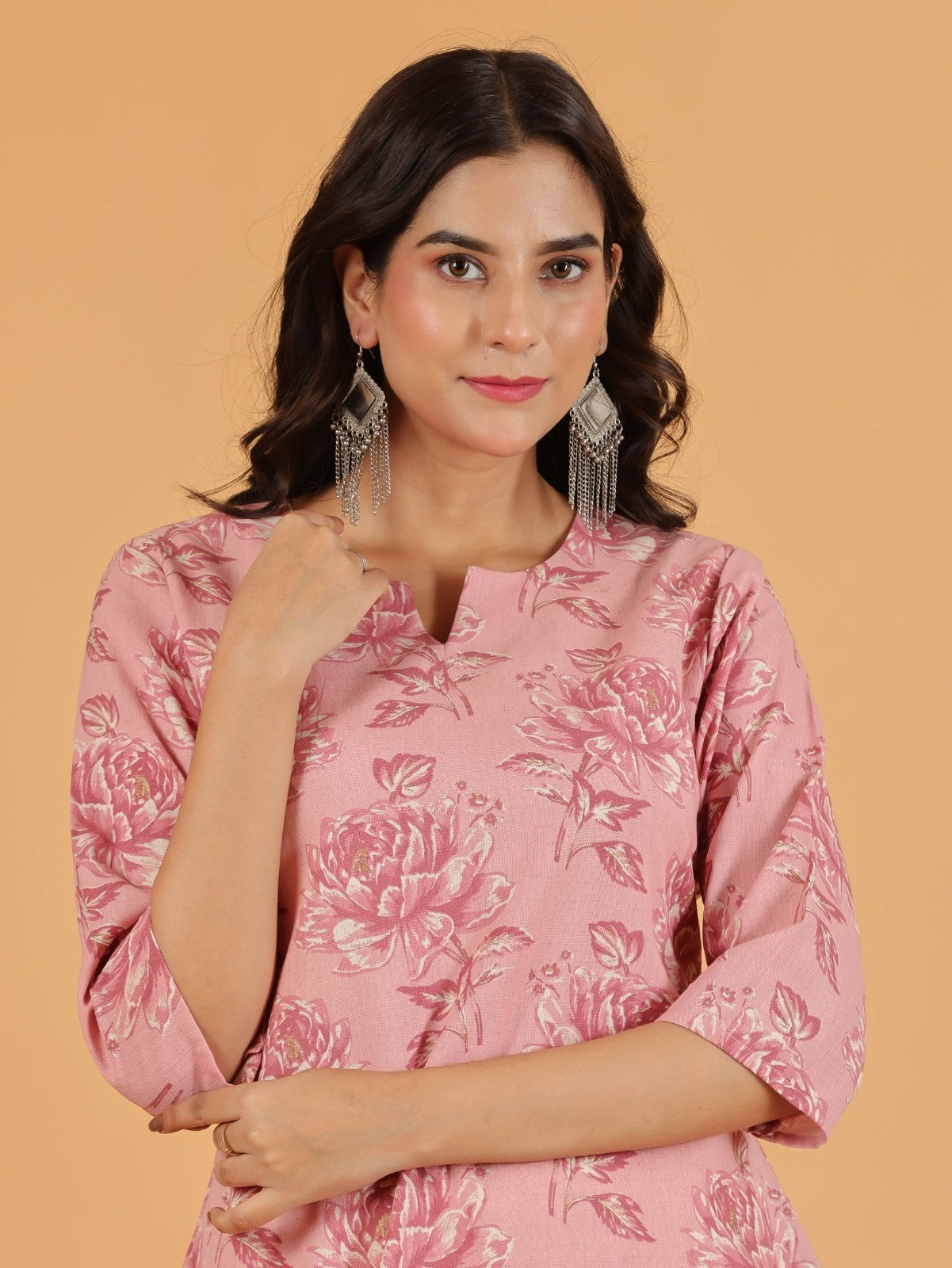 Women's Linen Pink Straight Kurta